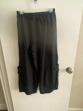 bryn Walker 100% linen Black Elastic-Waist Wide-Leg Cropped Pants